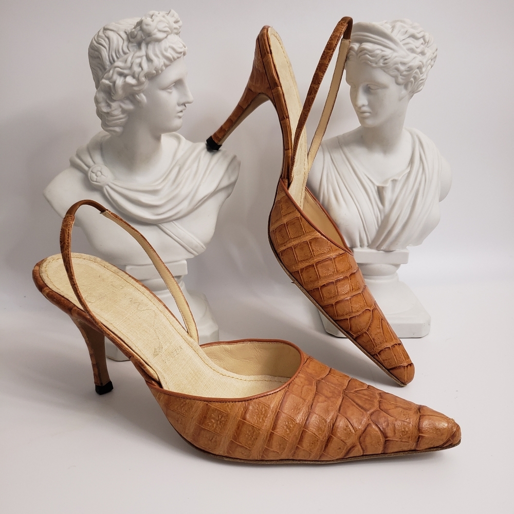 Rene Caovilla Leather Slingback Reptile Croc Normcore sz EU 39 US 8.5